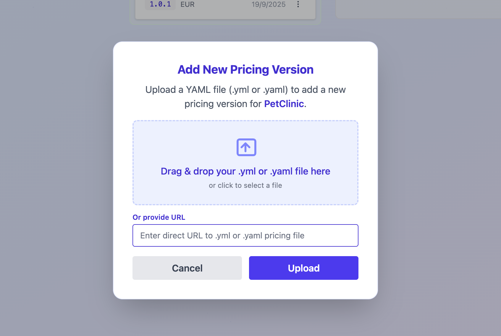 Add version dialog