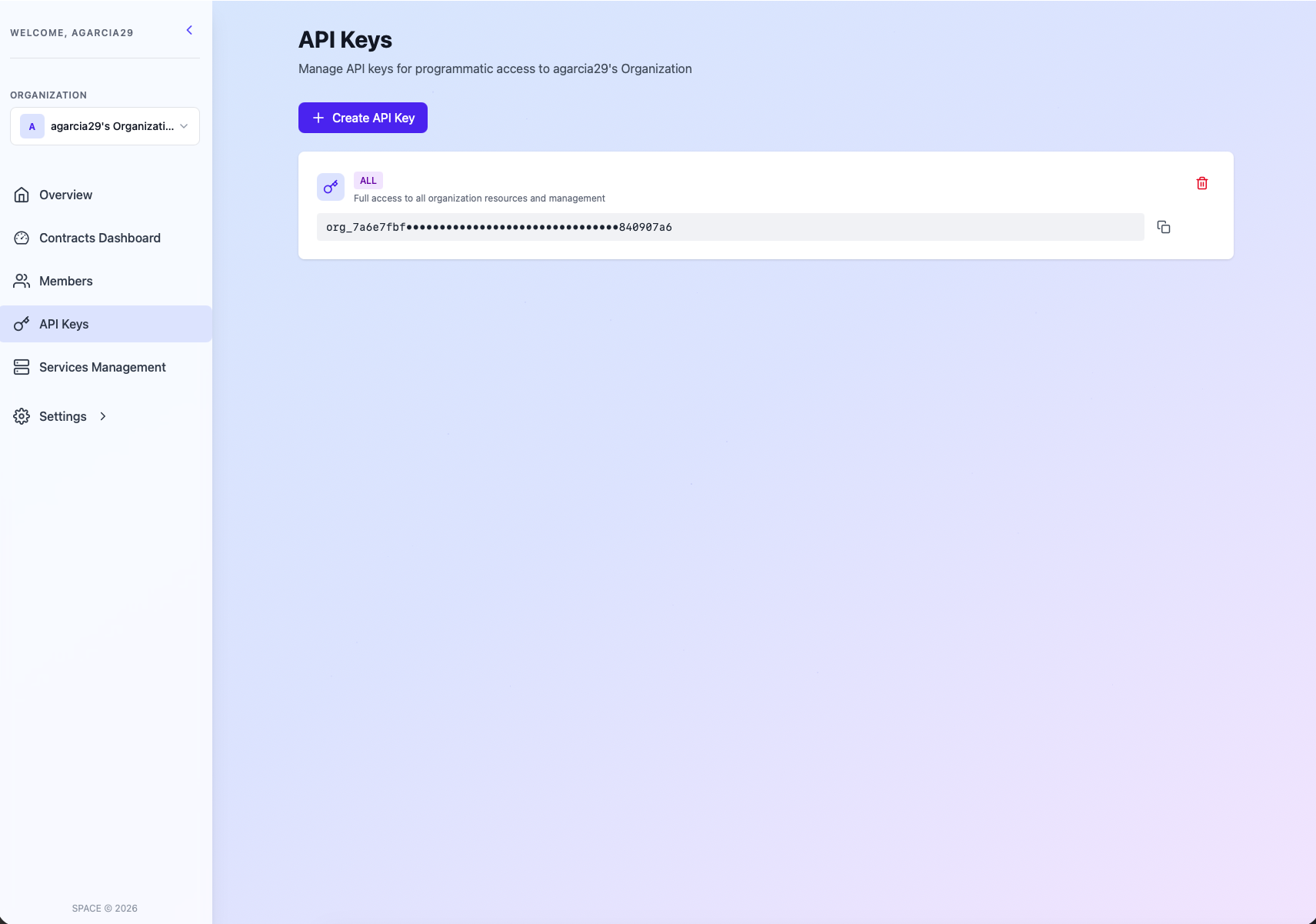 API management Screen