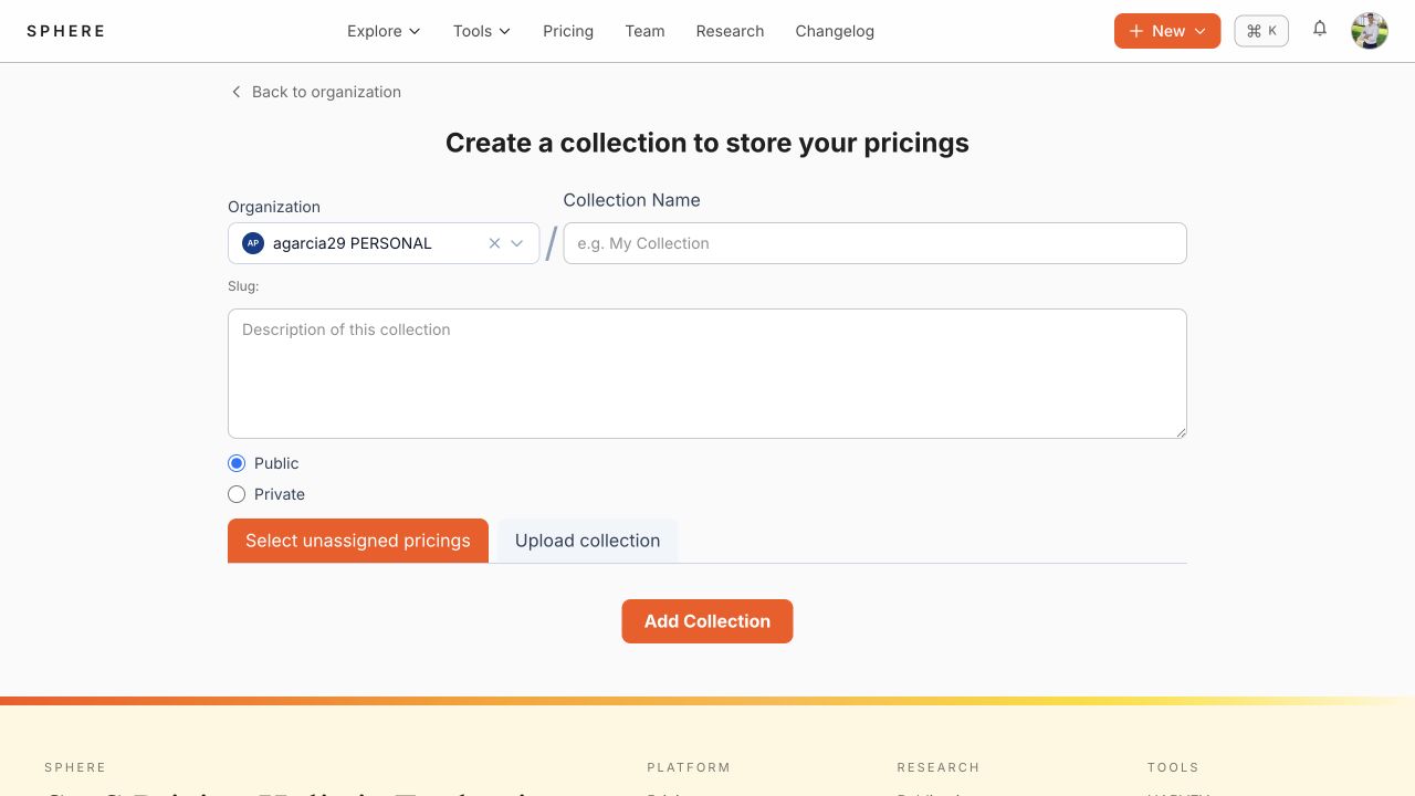 Collection creation form