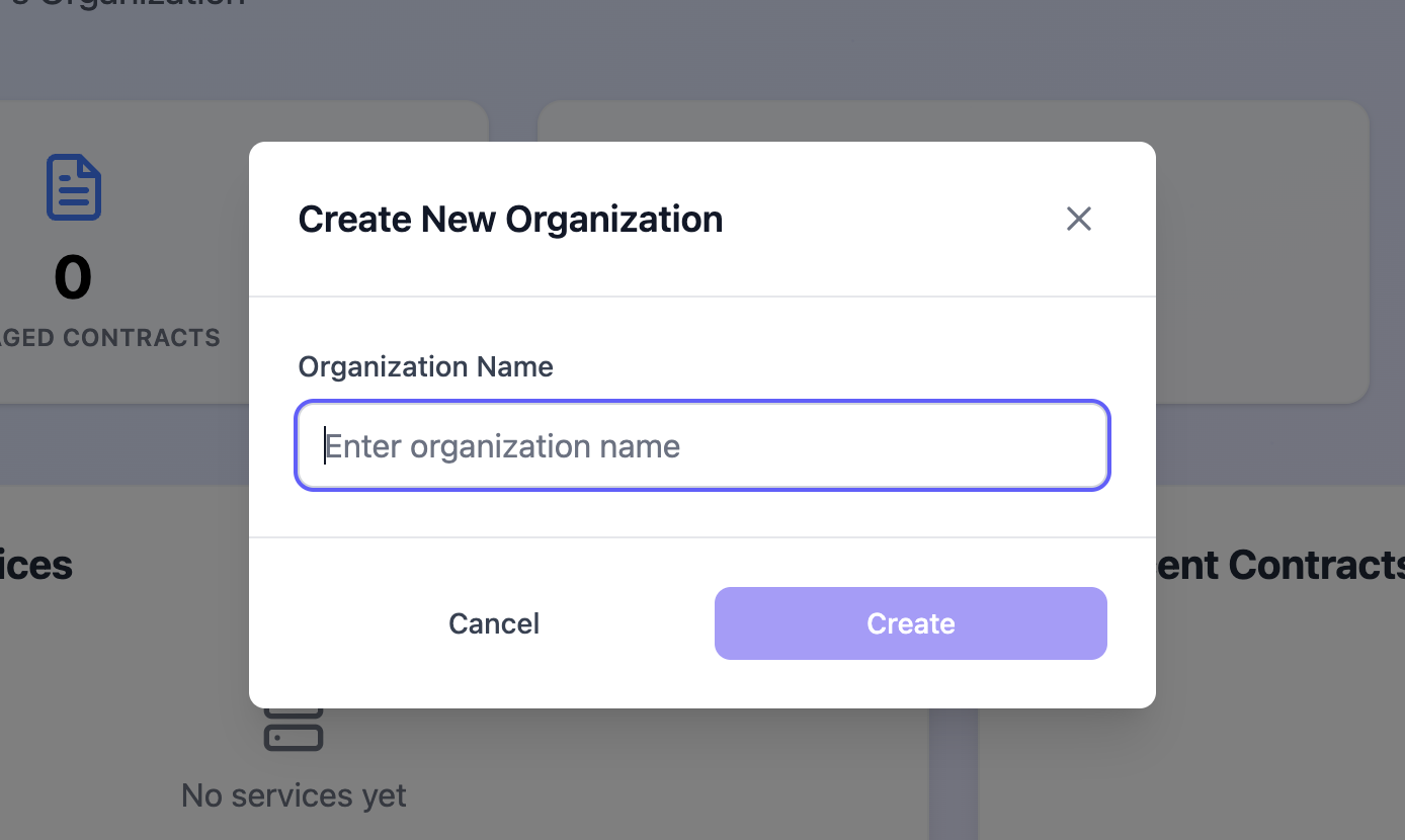 Create organization dialog