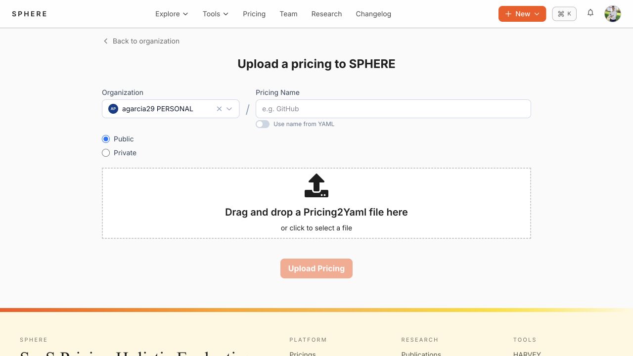 Pricing upload form