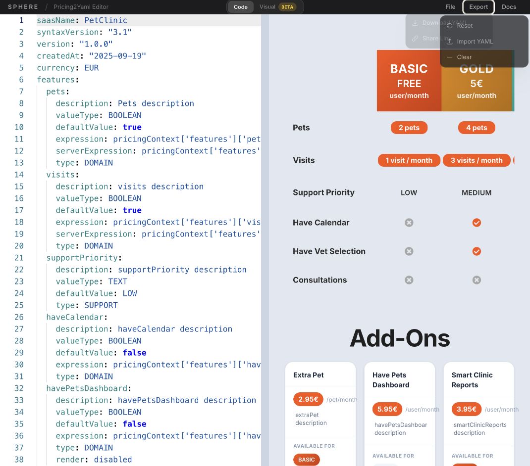 Editor export actions