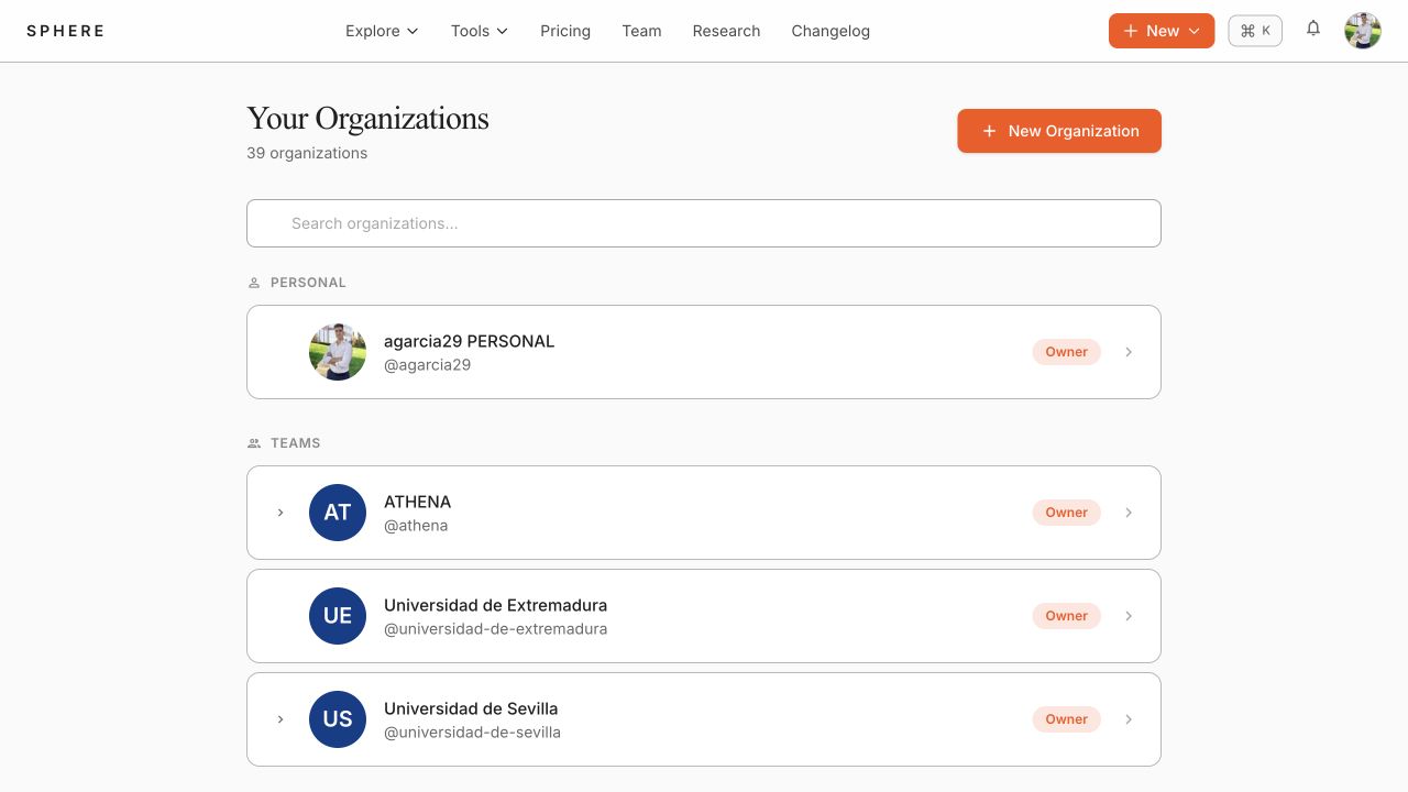 Authenticated SPHERE dashboard