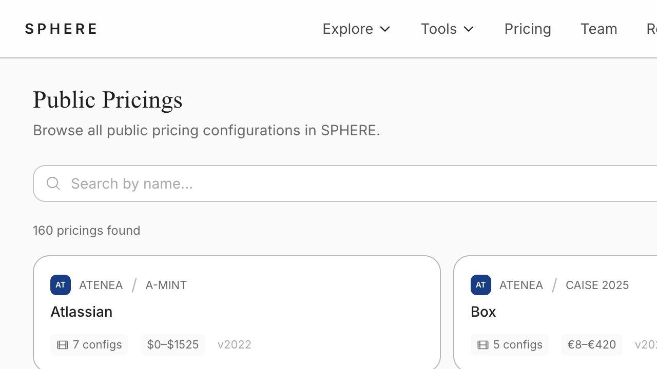 Public pricing catalogue