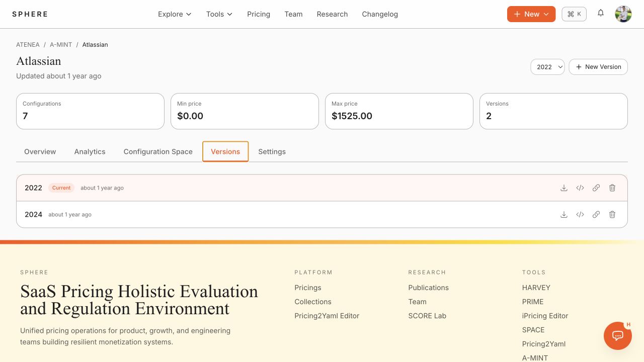 Pricing version actions