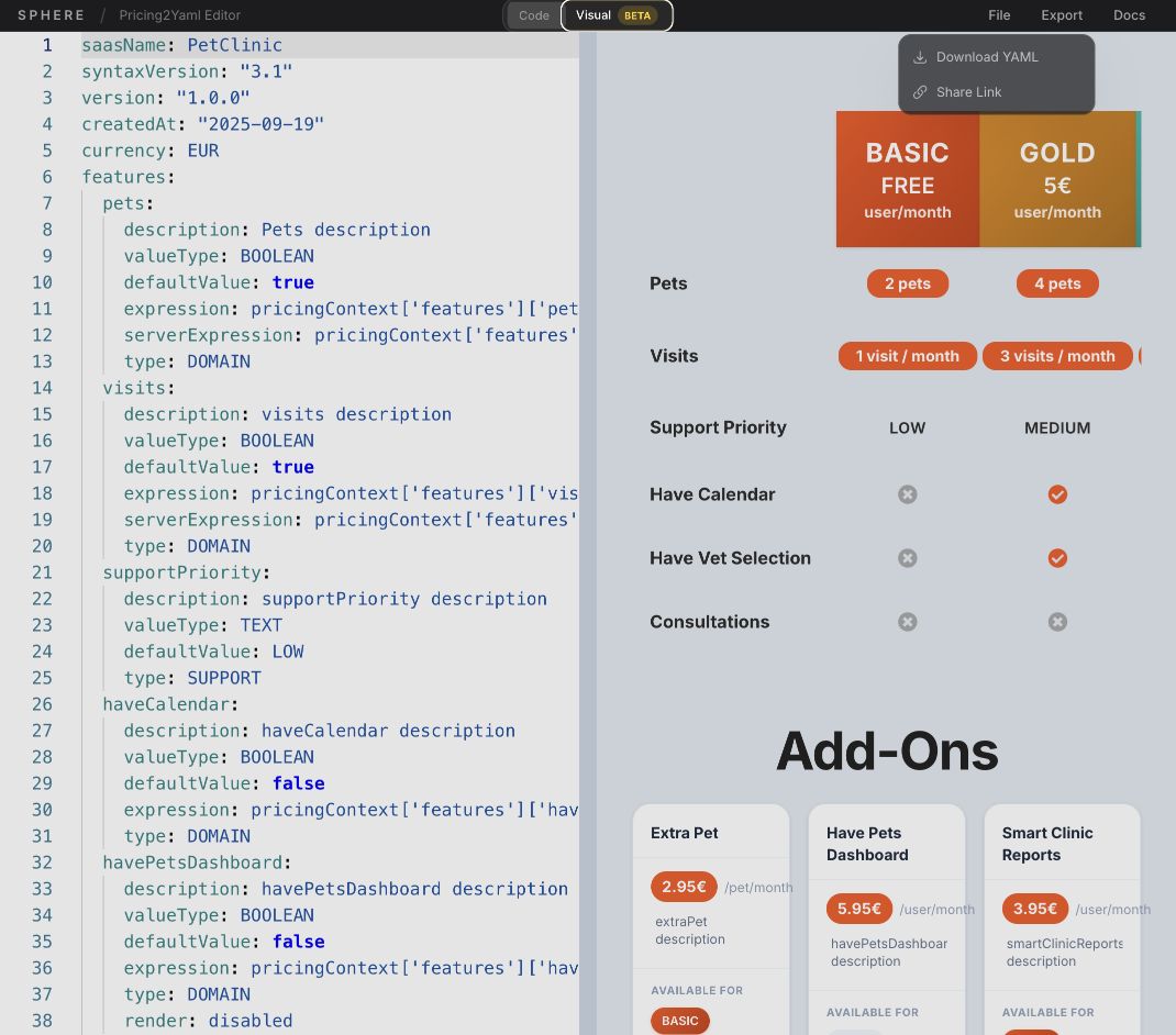 Visual pricing editor